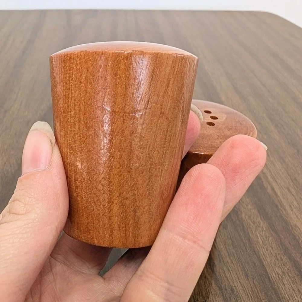 MCM Style Minimalist Small Wooden Teak Round Salt & Pepper Shakers